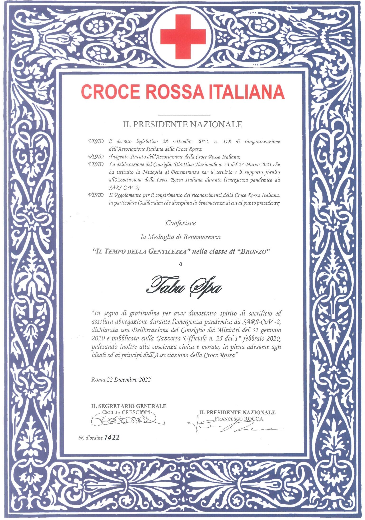 Medaglia di Benemerenza